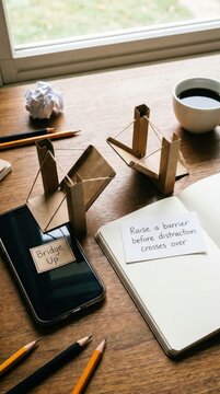 Creative Desk Setup for Digital Detox: Paper Bridges Symbolizing Focus and Productivity