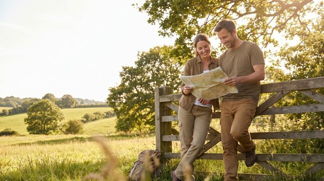 Couple Planning Summer Bank Holiday Hike Outdoors
