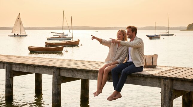 Couple Relaxing on Pier During Summer Bank Holiday