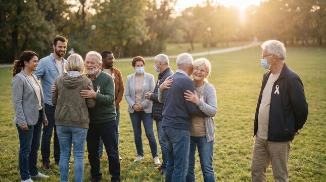 Diverse Seniors Connect for World Lungs Day in Park