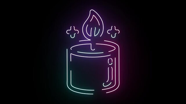 Neon Candle Animation with Glowing Flame and Sparkle Effects on Dark Background for Religious Celebration Spiritual Events or Peaceful Home Decor Vide