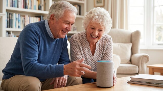 Senior Couple Engages with Smart Home Technology for Senior Citizen Day