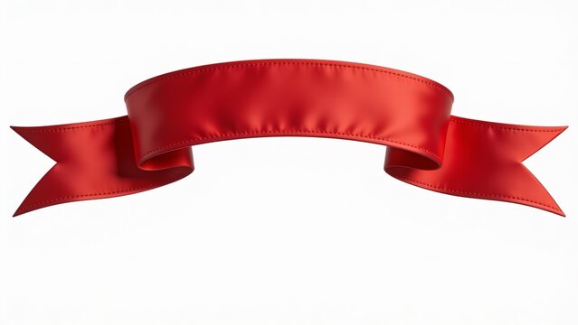 features a digitally rendered, elegant red ribbon banner with a smooth, satin-like texture. The ribbon is centrally positioned against a plain white background, creating a striking contrast. It has a 