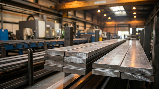 Long Stainless-Steel Rectangular Tubes in Industrial Manufacturing Plant for Metal Fabrication and Construction Applications