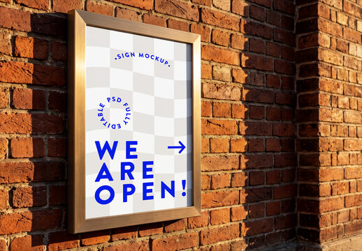 Framed Poster On Brick Wall Mockup