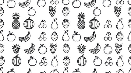 Seamless fruit and berry line icon pattern. © ULFAITA