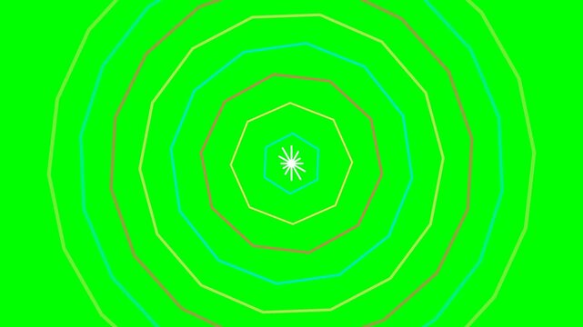 Vibrant concentric geometric octagon layers on a solid green background