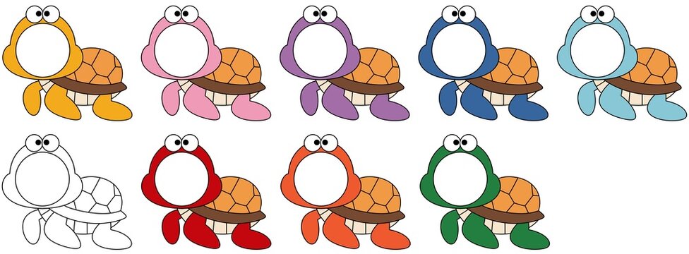 Cute turtle character cartoon sea animal photo frame clipart illustration for classroom decor baby shower nursery back to school bulletin board