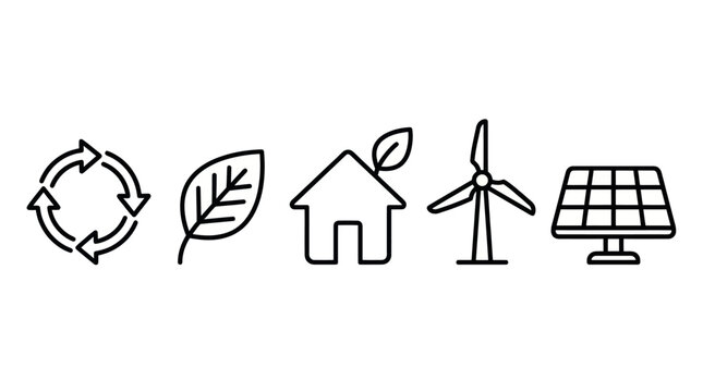 Renewable energy and sustainable green technology icons.