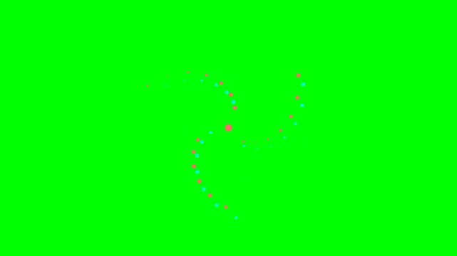 Abstract spiral pattern of colorful dots against a solid green background