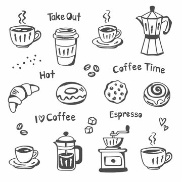 cute coffee sketch vector illustration collection.