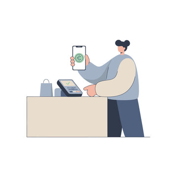 Person Using Mobile Payment at Cashier Counter.