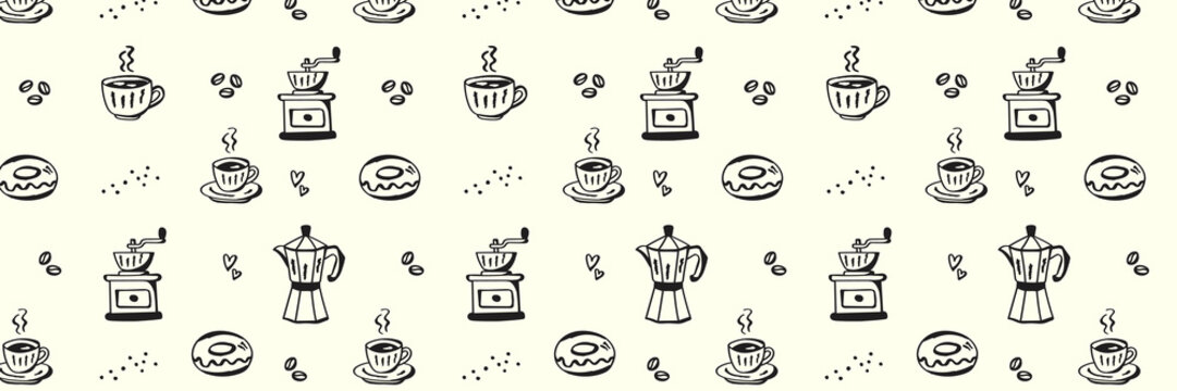 coffee doodle seamless pattern vector illustration.