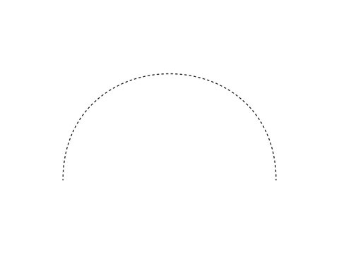 A minimalist black dotted line forming a perfect semicircle shape representing a simple graphic element of an arc isolated on transparent background