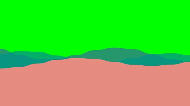 Minimalist abstract landscape illustration with vibrant green and peach tones