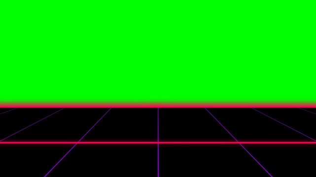 Retro synthwave grid floor with a vibrant green background for composition