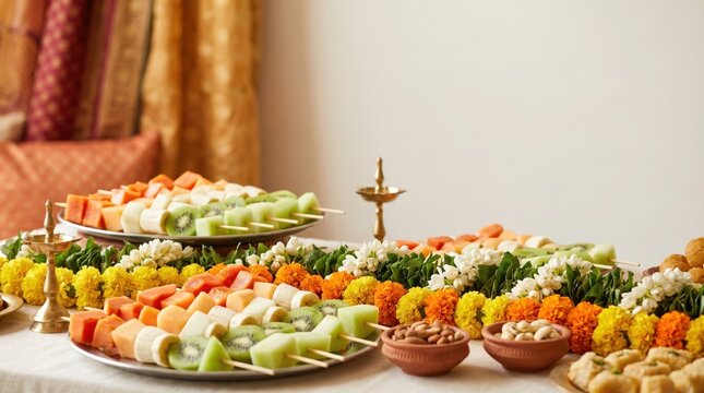 Festive Fruit Skewers and Nuts Display Celebrating India's Independence Day