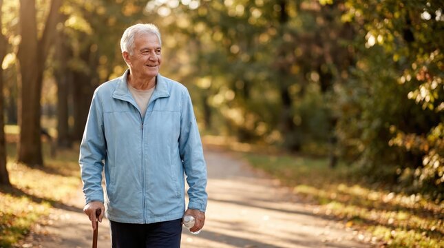 Healthy Senior Man Walking Outdoors, Celebrating World Lungs Day