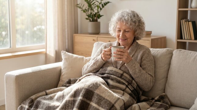 Senior Citizen Day: Elderly Woman Relaxing with Tea