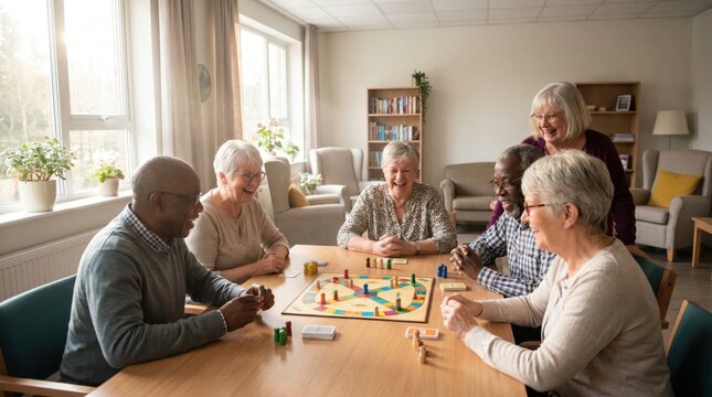 Seniors Enjoying Board Games Together on Senior Citizen Day