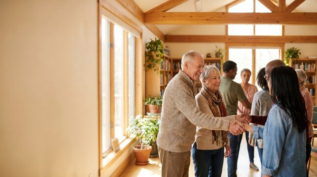 Seniors Greeting Guests for Senior Citizen Day Celebration