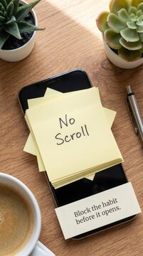 Smartphone with 'No Scroll' note for Digital Detox, promoting focus and unplugged time