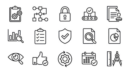 Fototapeta premium Business management and data processing icon set