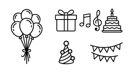 Fototapeta premium Birthday and festive party celebration icons.
