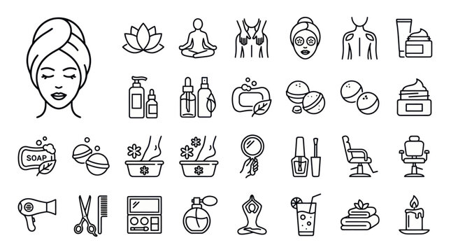 Beauty spa and wellness self care icons.