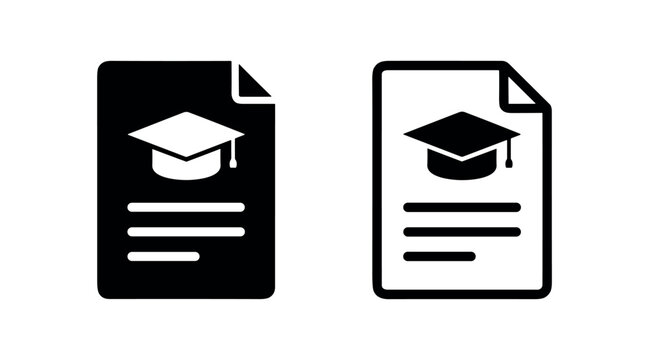 Document with graduation cap icon, representing education, diploma, certificate, or academic achievement.