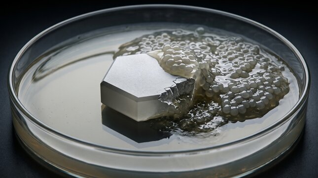 S&uacute;per bacteria destruyendo cristal antibi&oacute;tico bajo microscopio cl&iacute;nico