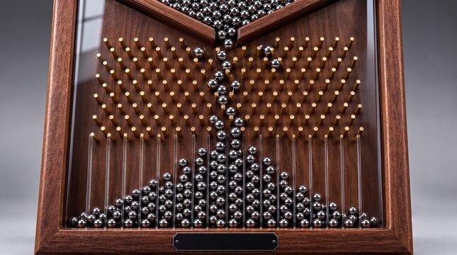 Tablero Galton probabilidad matem&aacute;tica esferas madera cristal ciencia