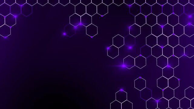 Abstract tech background with glowing hexagon lines animation