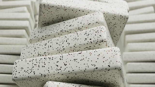 Clean and modern terrazzo pattern blocks rotating smoothly for architectural design, interior background, and copy space concepts.