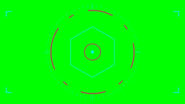 Futuristic digital circular target overlay with geometric center elements