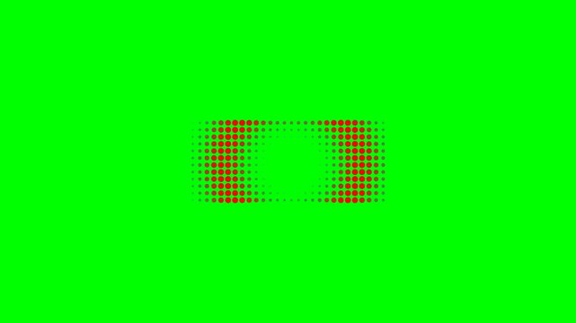 Red halftone circle pattern floating against a bright green background