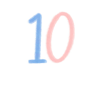 Cute watercolor style number ten typography assetfor kids