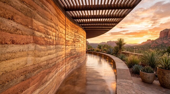 Modern Rammed Earth Architecture at Sunset in Sedona