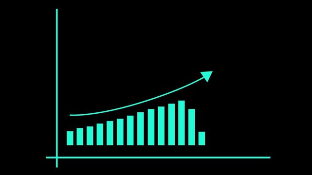 Minimal growth chart with rising bars and an upward arrow animation