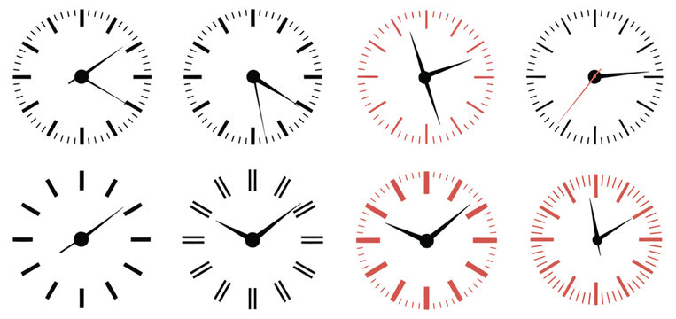Clock Dial Icons, Analog Watch Faces, Timer, Stopwatch, and Clockwise Arrow Symbols