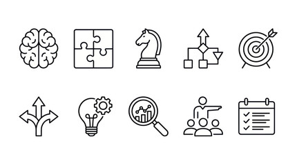 Business strategy and problem solving linear icon set. © pangestu