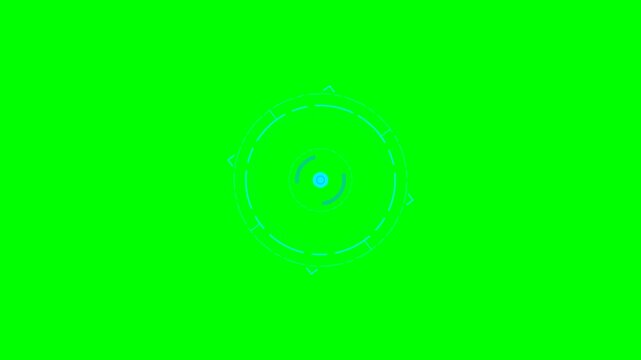 Cyan circular digital interface element isolated on a bright green background