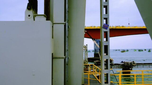 View of Pamban bridge and Train is passing through an iconic sea bridge in Tamilnadu
