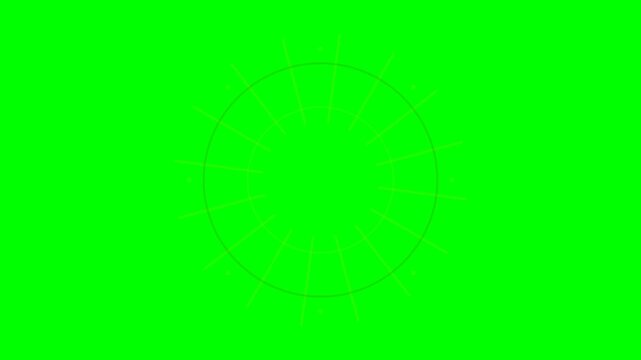 A simple thin black circle outline centered on a vibrant green background