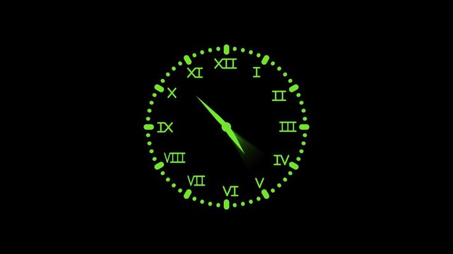 Analog clock with roman numerals time concept and simple minimal design animation