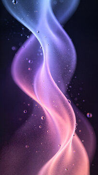 Beautiful glowing blurred frosted glass wavy aura ribbon background with grainy holographic texture droplets vertical composition for mobile device premium wallpapers.