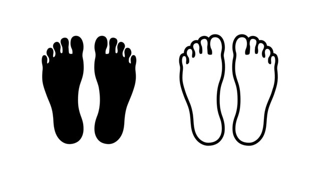 Footprints icon set.Human bare feet steps and travel symbol vector on white background.
