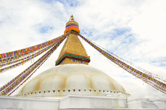 Boudhanath Stupa with Colorful Tibetan Prayer Flags in Kathmandu, Nepal