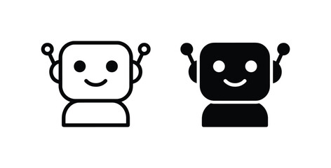 Naklejka premium Friendly Robot Icons, AI Character Vector Art, Cute Android Symbols, Technology & Future Concepts, Black and White Design Elements
