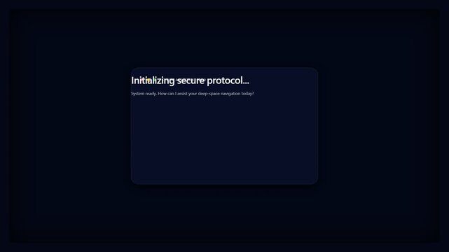 Dark screen displays startup code. Text flashes against black background. Message hints at device activation or system boot. Minimalist design suggests technology or digital interface
